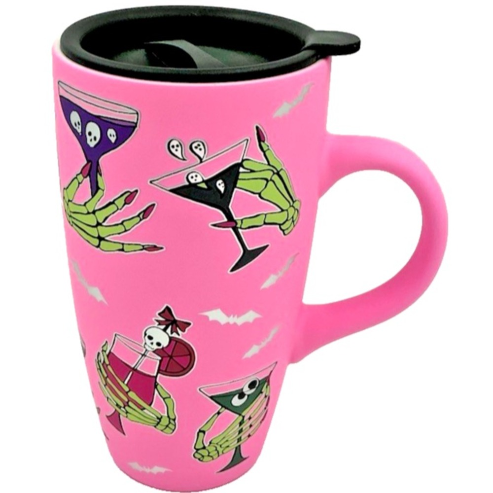 Cobwebs & Cauldrons Tumbler Mug Adult OS Pink New Halloween Skeleton Gothic Cup